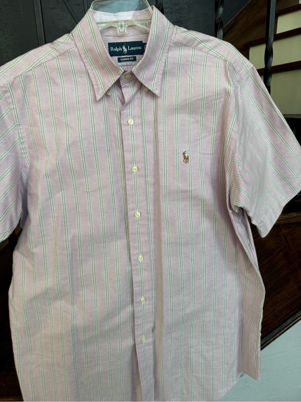 Ralph Lauren Pink / Purple and Green Stripe Short-Sleeve Button-Down Shirt A&M